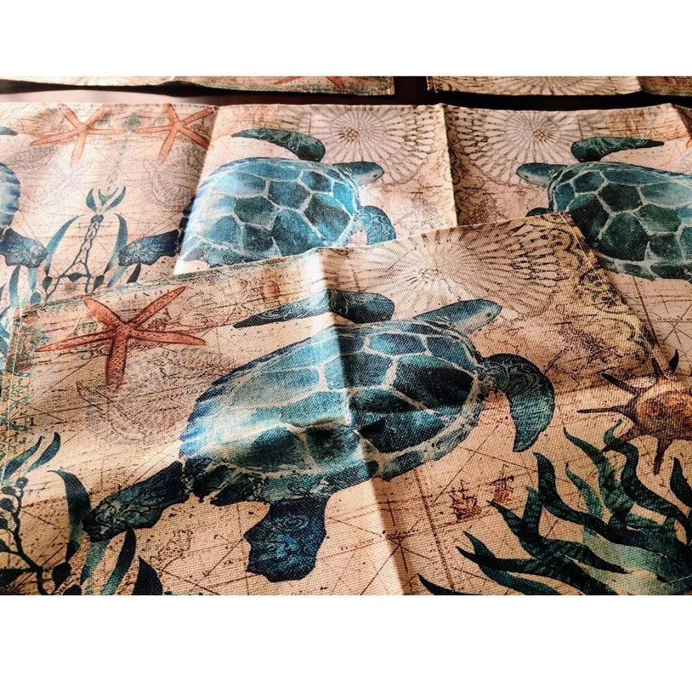Beach Placemats Sea Turtle Table Decor 8pc Nautical Coastal Dining Decorations